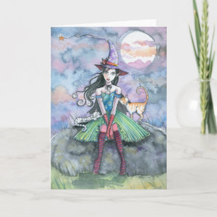 Tarjeta de Halloween de Gato Bruja por Molly Harri