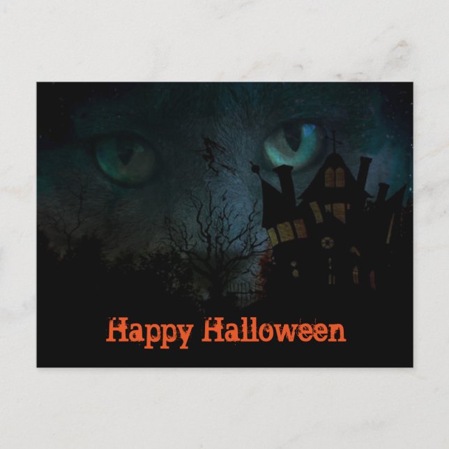 Tarjeta de Halloween de Gato Negro Espeluznante (Anverso)