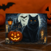 Tarjeta de Halloween de Gato Negro Espeluznante