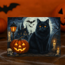 Tarjeta de Halloween de Gato Negro Espeluznante