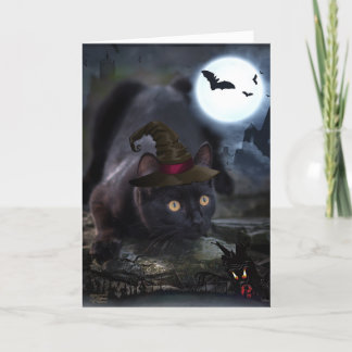 Tarjeta de Halloween de Gato Negro espeluznante
