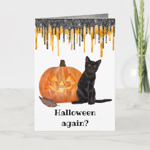 Tarjeta de Halloween de gato negro Jack o' Lantern