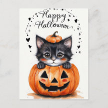 Tarjeta de Halloween de gato negro lindo | Feliz H