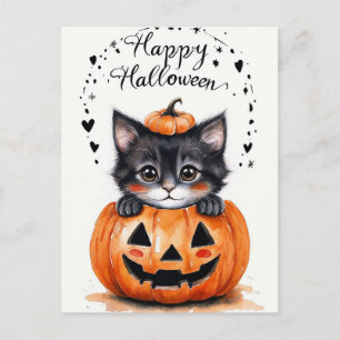 Tarjeta de Halloween de gato negro lindo Feliz H