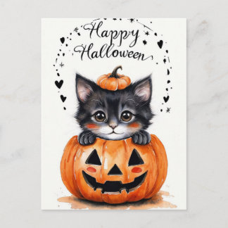 Tarjeta de Halloween de gato negro lindo | Feliz H