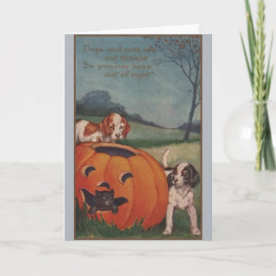 Tarjeta de Halloween de gato negro vintage y bizco