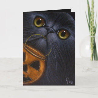 Tarjeta de Halloween de gato persa negro