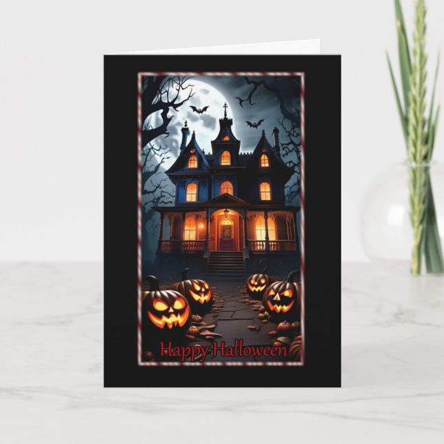 Tarjeta de Halloween de Halloween de la Casa y las (Anverso)