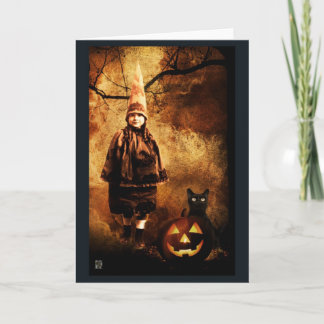 Tarjeta de Halloween de la bruja de la calabaza
