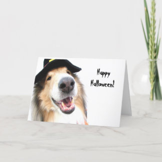 Tarjeta de Halloween de la bruja del collie