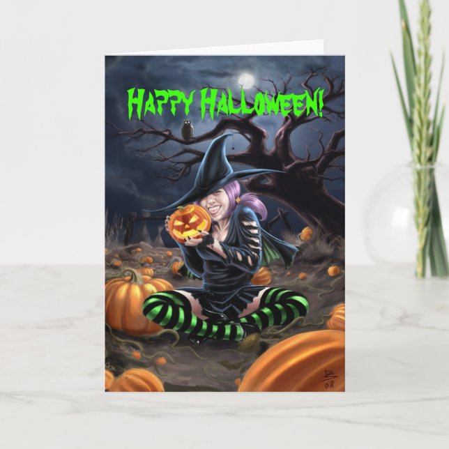 Tarjeta de Halloween de la bruja del vampiro (Anverso)