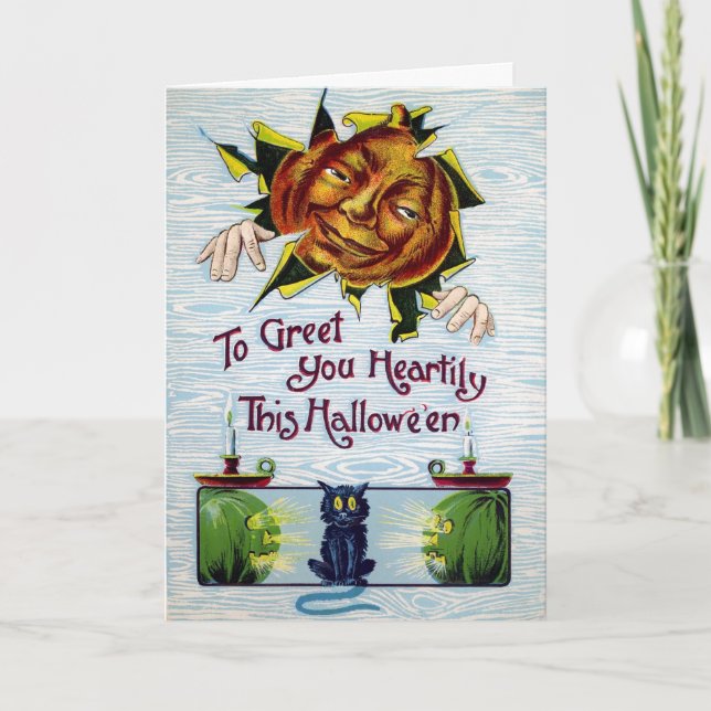 Tarjeta de Halloween de la cabeza de calabaza de V (Anverso)