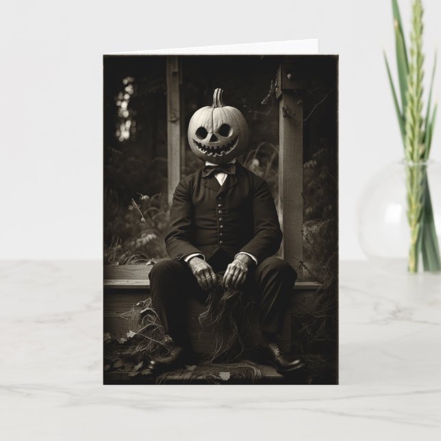 Tarjeta de Halloween de la cabeza de calabaza de V (Anverso)
