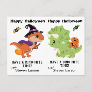 Tarjeta de Halloween de la fiesta escolar de Dinos