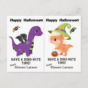 Tarjeta de Halloween de la fiesta escolar de dinos
