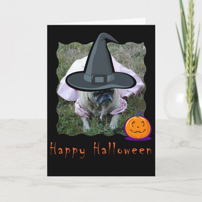 Tarjeta de Halloween de la princesa Pug Dog (Anverso)
