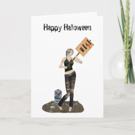 Tarjeta de Halloween de la protesta Chica Zombie P