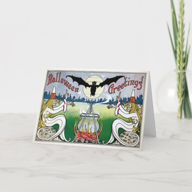 Tarjeta de Halloween de las brujas rotas blancas v (Anverso)