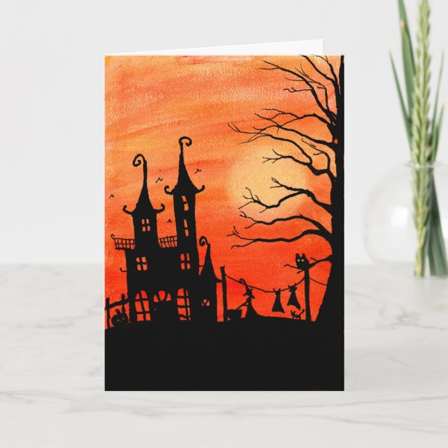 Tarjeta de Halloween de las tareas de la bruja de (Anverso)