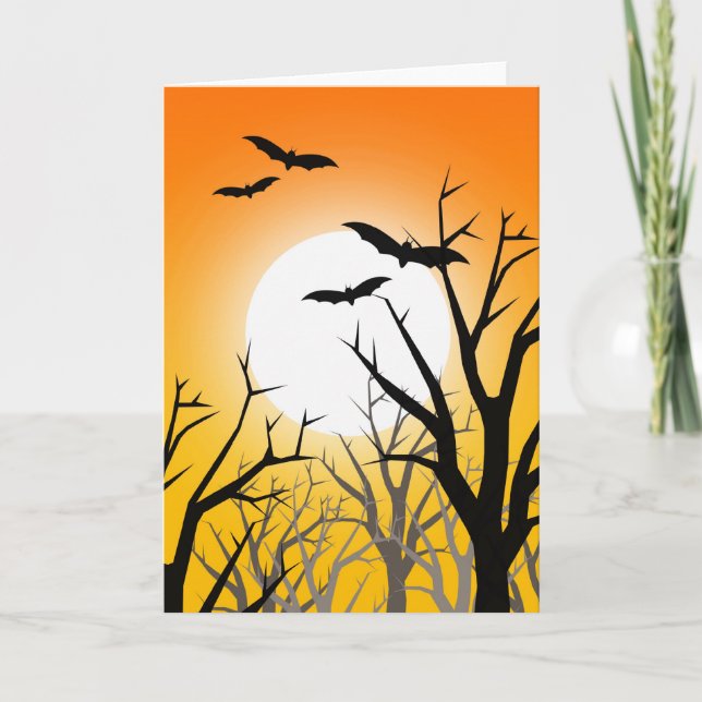 Tarjeta de Halloween de Luna Creciente y Murciélag (Anverso)