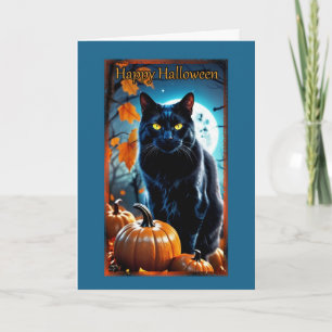 Tarjeta de Halloween de Luna Llena de Gato Negro