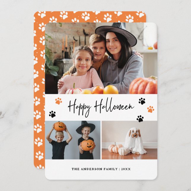 Tarjeta de Halloween de Naranja de Collage de foto (Anverso / Reverso)