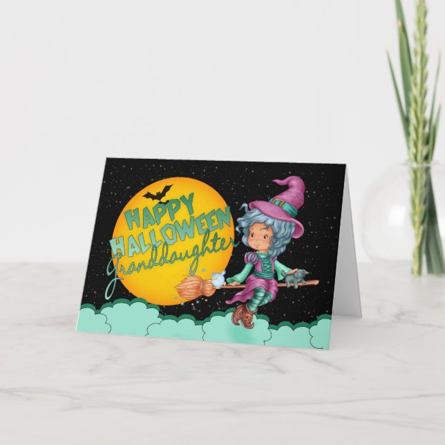 tarjeta de halloween de nieta con bruja linda (Anverso)