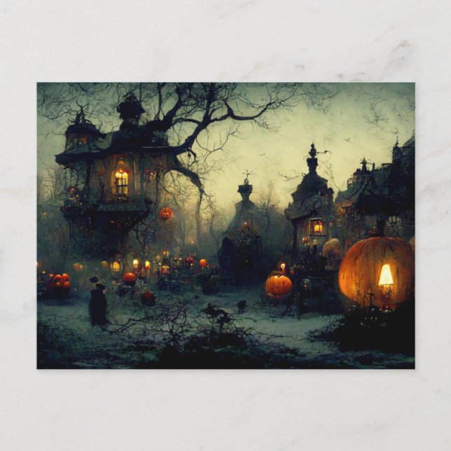 Tarjeta de Halloween de noche espantosa (Anverso)