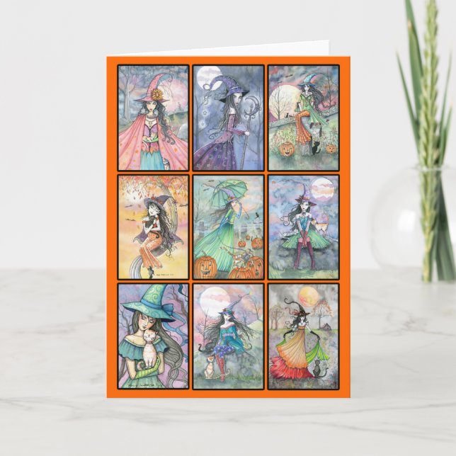 Tarjeta de Halloween de nueve brujas (Anverso)