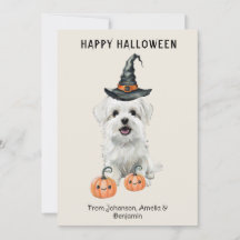 Tarjeta de Halloween de perro blanco lindo | Sombr