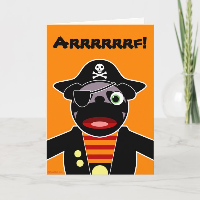 Tarjeta de Halloween de Pirate Pug (Anverso)