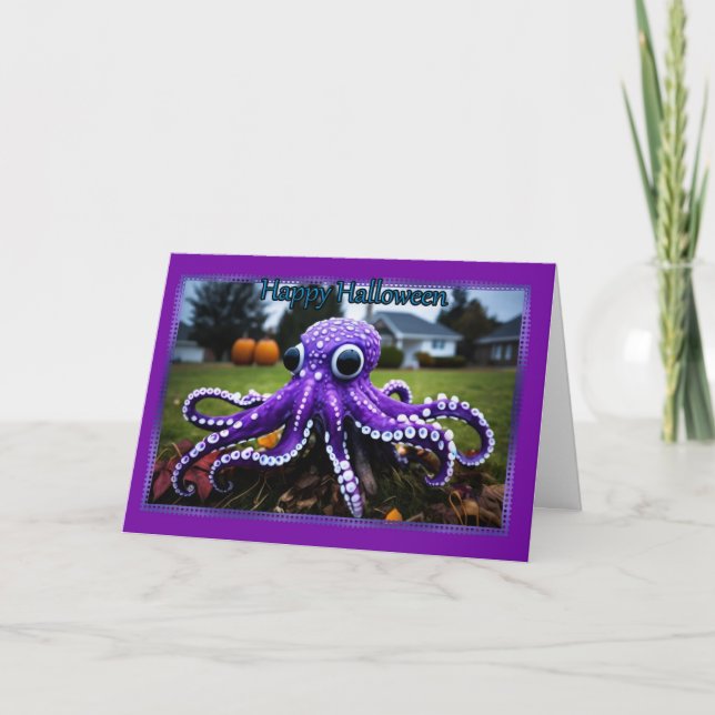 Tarjeta de halloween de pulpo morado (Anverso)