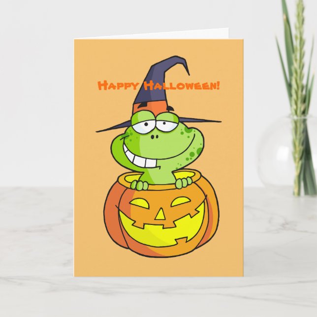 Tarjeta de Halloween de Rana Verde Cuta (Anverso)