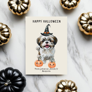Tarjeta de Halloween de Shih Tzu linda   Feliz Hal