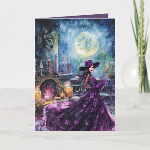 Tarjeta de Halloween de Tiempo de Brujería de Luna