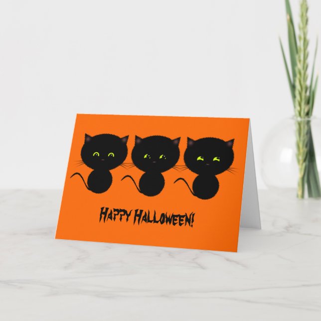 Tarjeta de Halloween de tres gatos negros (Anverso)