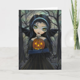 Tarjeta de Halloween de vampiro de ojos grandes de