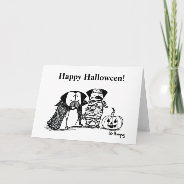 Tarjeta de Halloween de Vampug y Mummy Pug (Anverso)