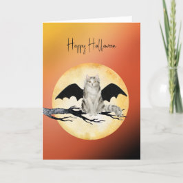 Tarjeta de Halloween del gato con batallas del gat
