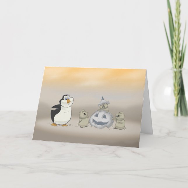 Tarjeta de Halloween del pingüino (Anverso)