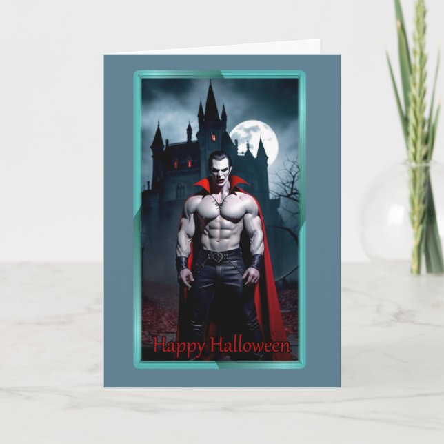 Tarjeta de halloween Drácula Musclemente (Anverso)