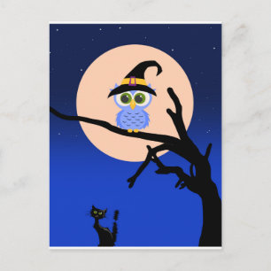 Tarjeta de Halloween Espeluznante con Búhos