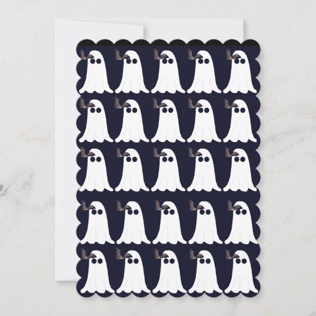 Tarjeta de Halloween Fantasma y Bats (Anverso)
