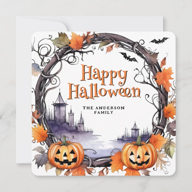 Tarjeta de Halloween Feliz Bats Watercolor Bats (Anverso)