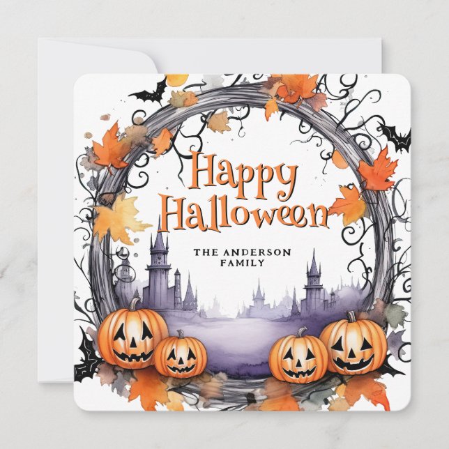 Tarjeta de Halloween Feliz Bats Watercolor Bats (Anverso)