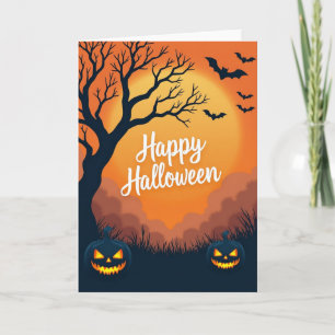 Tarjeta de Halloween Feliz con Murciélagos Volar