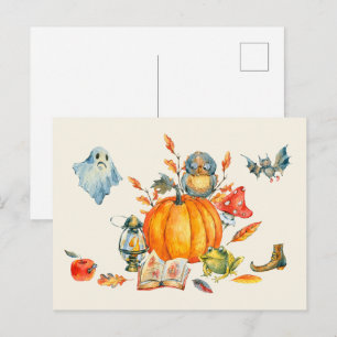 Tarjeta de Halloween Feliz reunión adorable acuare