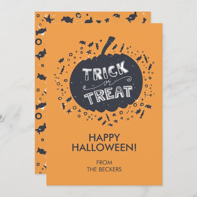 Tarjeta de Halloween Feliz Trick or Trek Pumpkin (Anverso / Reverso)