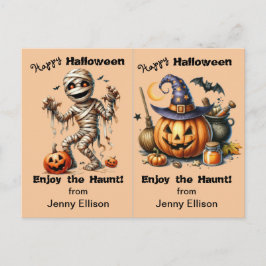 Tarjeta de Halloween Fiesta Mummy y Jack o' Lanter