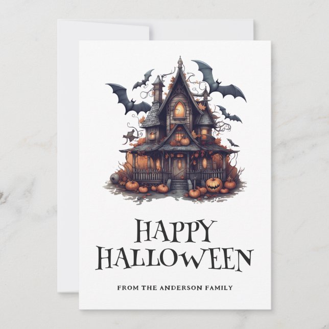 Tarjeta de Halloween Haunty Bats Pumpkins (Anverso)